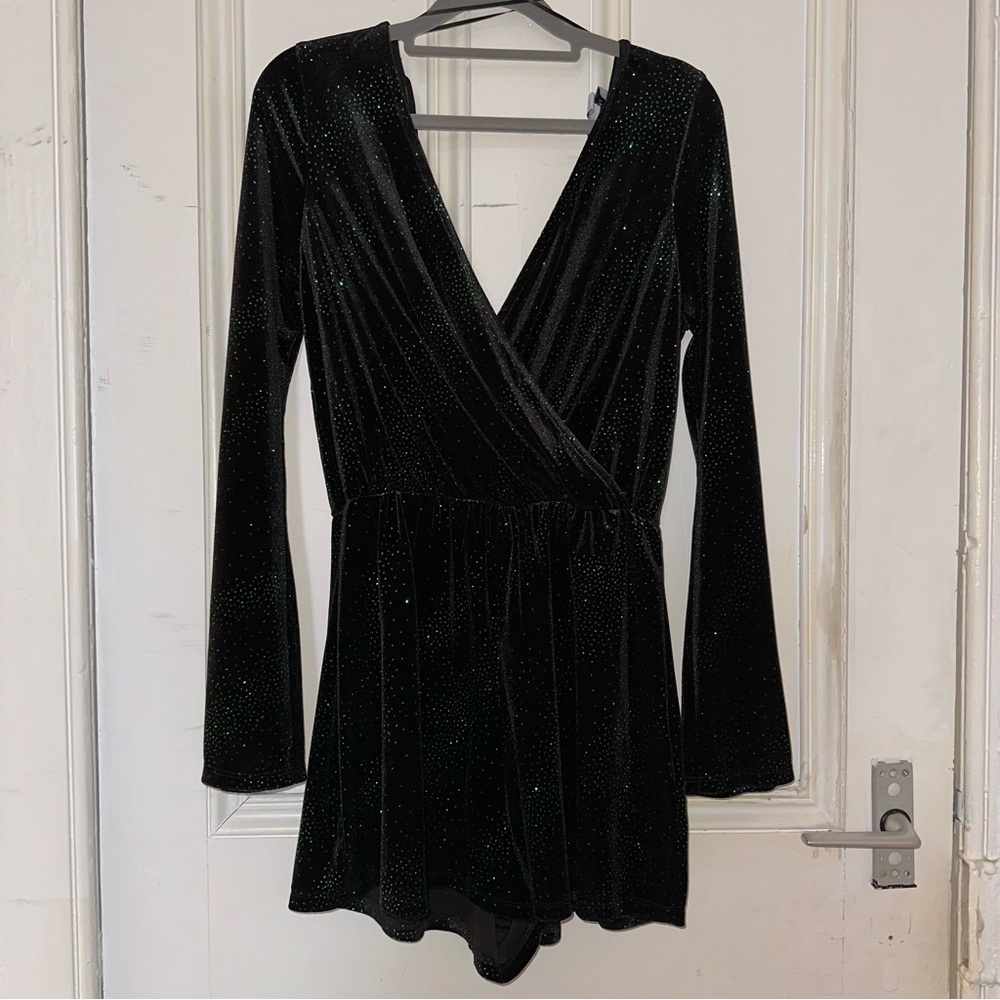 Topshop Black Velvet Glittery Jumpsuit